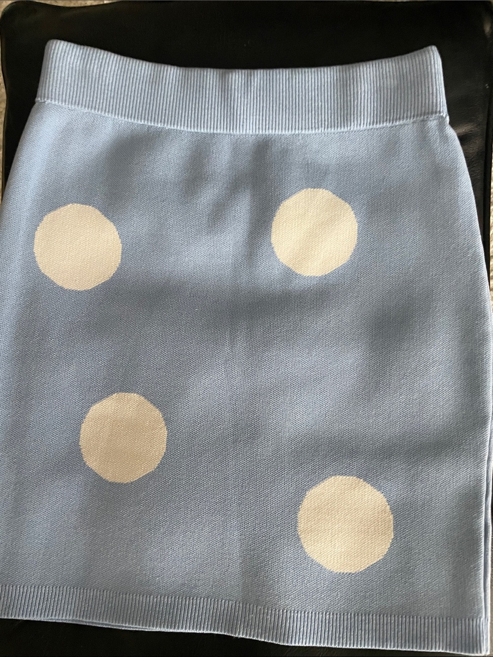 NWOT Years Of Ours Ventura Blvd Mini Skirt Knit Blue White Polka Dot Retro sz M